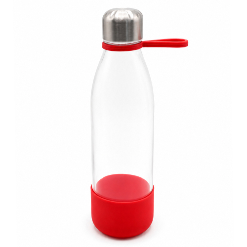 Бутылка стеклянная с манжетой и держателем Glassy, Красный