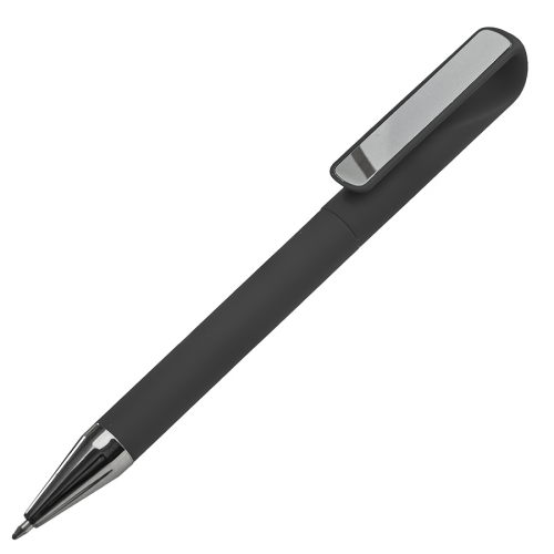 Ручка шариковая GLOSSY GUN с покрытием soft touch, черный, серебристый