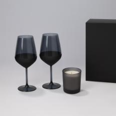 Подарочный набор свеча Enigma + 2 бокала для вина Black Edition в черной коробке