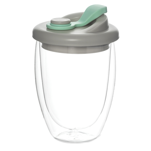 Стакан стеклянный Lotos с двойными стенками и крышкой, Бирюзовый