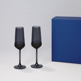Подарочный набор 2 бокала для шампанского Black Edition в синей коробке