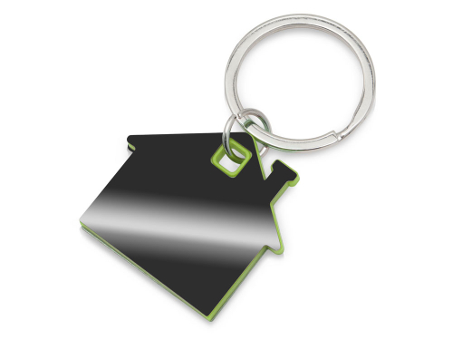 Металлический брелок с пластиковой цветной вставкой SteelPop House, серебристый с зеленым яблоком