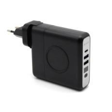 Внешний аккумулятор Gemini с беспроводной зарядкой и сетевым адаптером, Черный