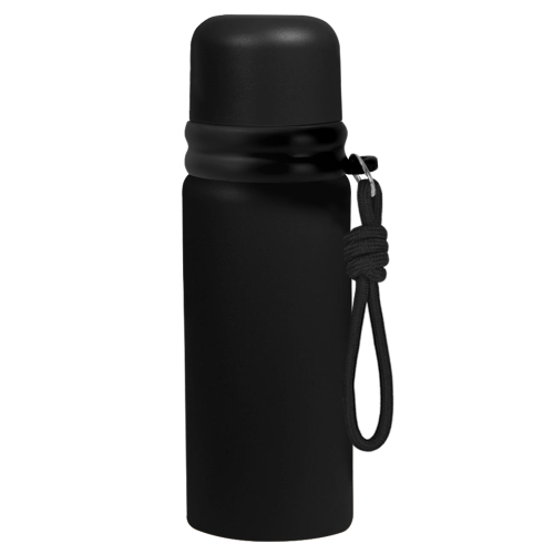 Термос Knotrope со шнурком на карабине, Чёрный