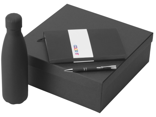 Подарочный набор с блокнотом С1, металлической ручкой и термобутылкой, черный