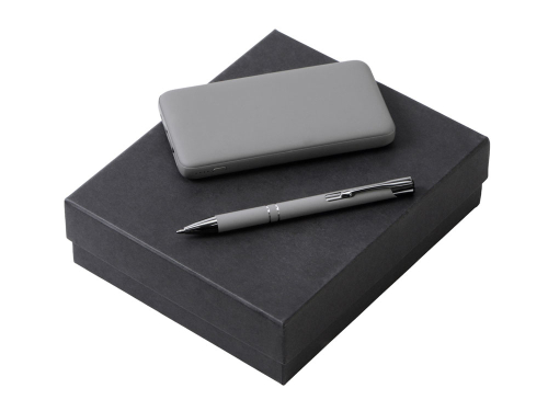 Подарочный набор c ручкой и повербанком 10000 mAh, серый