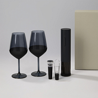 Подарочный набор 2 бокала для вина Black Edition + набор для вина Sacramento в серой коробке