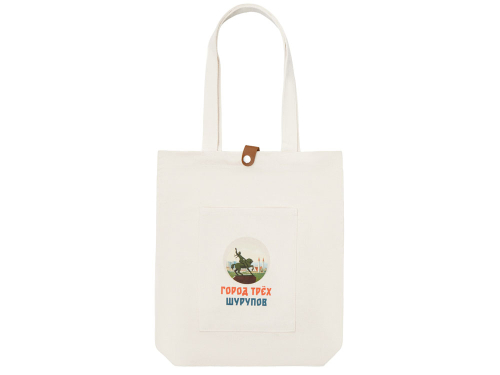 Сумка Clip из хлопка 340 г/м2 с застежкой из экокожи, натуральный (цифровая вышивка)