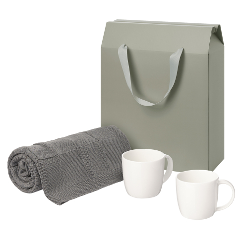Подарочный набор Дафна (Dafna), Селла (Cella), серый в коробке-пакете (две фарфоровых кружки, плед)