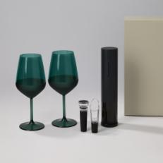Подарочный набор 2 бокала для вина Emerald + набор для вина Sacramento в серой коробке