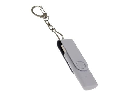 USB-флешка на 32 Гб 2 в 1 поворотный механизм, c дополнительным разъемом Type-C с одноцветным металлическим клипом, белый