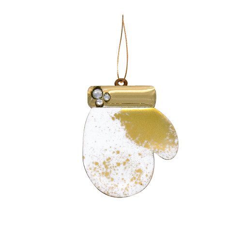 Ёлочная игрушка Варежка (белый с золотым )