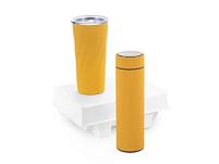 Подарочный набор FAMILY с термосом и термокружкой, желтый Подарочный набор FAMILY с термосом и термокружкой, желтый