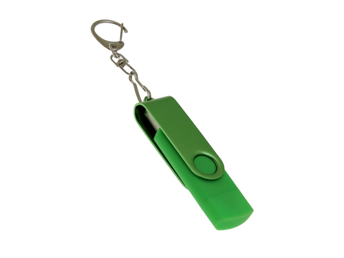 USB-флешка на 128 Гб 2 в 1 поворотный механизм, c дополнительным разъемом Type-C с одноцветным металлическим клипом, зеленый