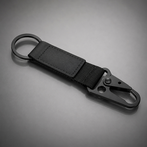 Брелок-ремувка Carabinier из ткани с вставкой из экокожи и карабином, черный