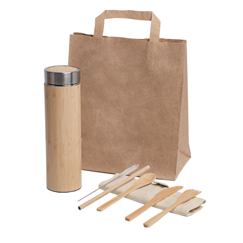 Набор подарочный SNACK PACK: термос, набор столовых приборов, пакет, бежевый, бежевый