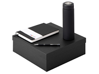 Подарочный набор с блокнотом С2, металлической ручкой и термосом, черный Подарочный набор с блокнотом С2, металлической ручкой и термосом, черный