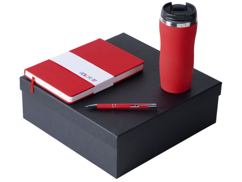 Подарочный набор с блокнотом С3, металлической ручкой и термокружкой, красный