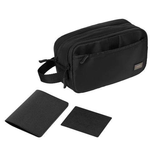 Подарочный набор Бостон (Boston), черный (обложка на паспорт, картхолдер, дорожная косметичка)