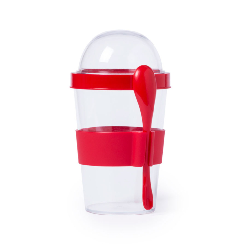 Контейнер для еды YOPLAT с ложкой, пластик, красный