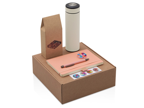Подарочный набор с термосом, блокнотом, ручкой и чаем, розовый