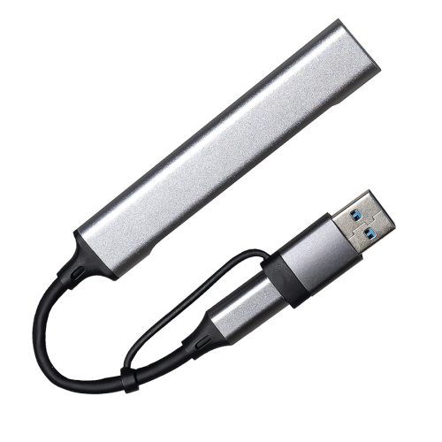 USB-хаб BRANCH 4 в 1, серый, алюминий, серый