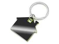 Металлический брелок с пластиковой цветной вставкой SteelPop House, серебристый с зеленым яблоком