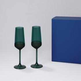 Подарочный набор 2 бокала для шампанского Emerald в синей коробке