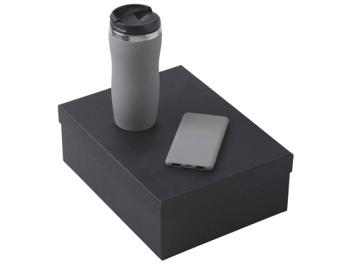 Подарочный набор c вакуумной термокружкой и повербанком С1, серый