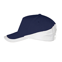 Бейсболка BOOSTER, 5 клиньев, металлическая застежка, темно-синий, белый Бейсболка BOOSTER, 5 клиньев, металлическая застежка, темно-синий, белый