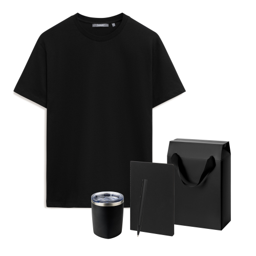 Набор с одеждой Крис (Kris) (футболка, термокружка, блокнот, ручка), черный, XL