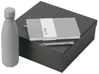 Подарочный набор с блокнотом С2, металлической ручкой и термобутылкой, серый