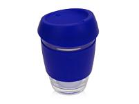 Стеклянный стакан с силиконовой крышкой и манжетой «Monday», цвет: синий, прозрачный