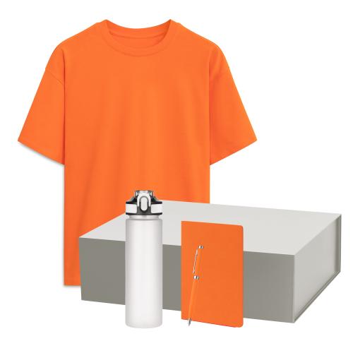 Набор с одеждой Раст Нео (Rust Neo) (футболка, бутылка, ежедневник, ручка), белый/оранжевый, M/L