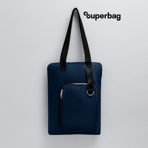 Шоппер Superbag Pocket, с внутренним креплением (карабин) и чехлом для мелочей (темно-синий с черным)