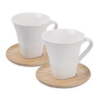 Чайные пары  "Натали" 2 штуки в упаковке, 19,5х19х9см, 200мл, фарфор, бамбук, коричневый, белый Чайные пары  "Натали" 2 штуки в упаковке, 19,5х19х9см, 200мл, фарфор, бамбук, коричневый, белый