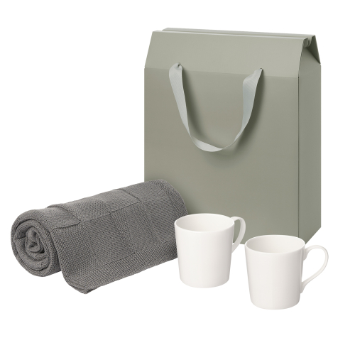 Подарочный набор Сиена (Siena), Селла (Cella), серый в коробке-пакете (две фарфоровых кружки, плед)