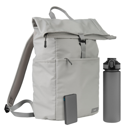 Подарочный набор Бостон (Boston), серый (бутылка, ЗУ, рюкзак)