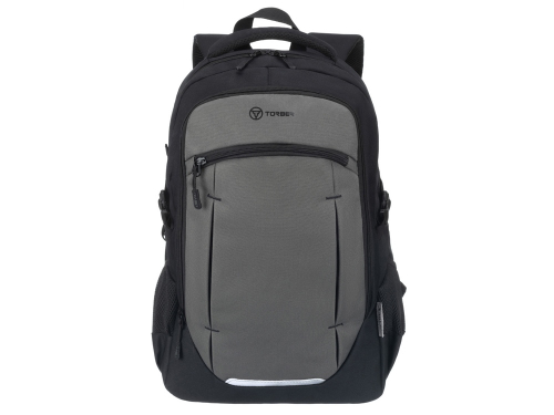 Рюкзак TORBER КЛАСС, чёрно-серый, 46 x 32 x 18 см + Мешок для сменной обуви в подарок!