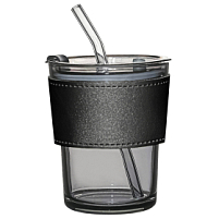 Стакан стеклянный с трубочкой и капхолдером Karamel, Черный