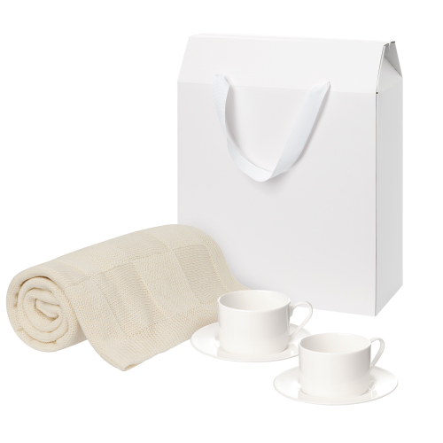 Подарочный набор Мокко (Mokko), Селла (Сella), бежевый в коробке-пакете (две чайных пары, плед)