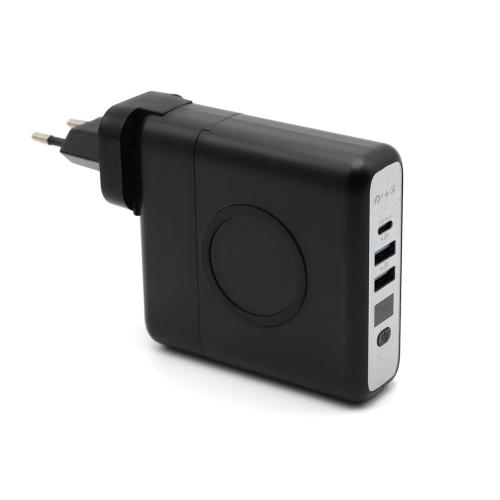 Внешний аккумулятор Gemini с беспроводной зарядкой и сетевым адаптером, Черный