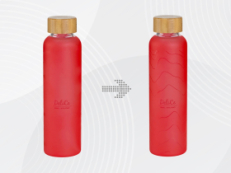 Стеклянная бутылка с бамбуковой крышкой Foggy, 600 мл, красный, с УФ печатью