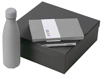 Подарочный набор с блокнотом С1, металлической ручкой и термобутылкой, серый Подарочный набор с блокнотом С1, металлической ручкой и термобутылкой, серый