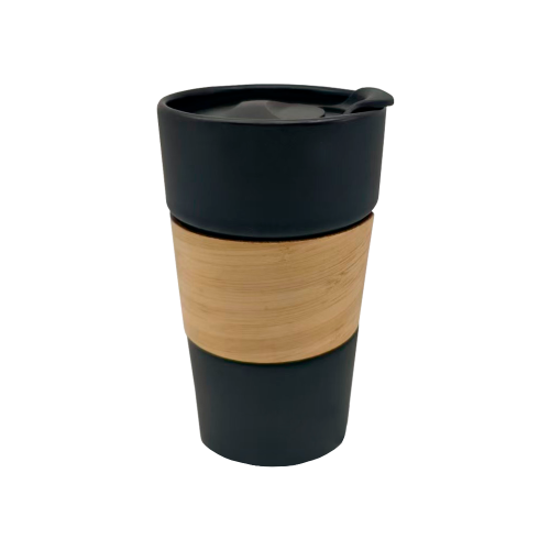 Кружка керамическая с деревянной манжетой Nexus, Чёрный