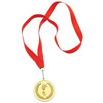 Медаль наградная на ленте  "Золото", красный, золотистый