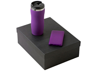 Подарочный набор c вакуумной термокружкой и повербанком С2, фиолетовый Подарочный набор c вакуумной термокружкой и повербанком С2, фиолетовый