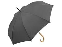 Зонт-трость «Okobrella» с деревянной ручкой и куполом из переработанного пластика, цвет: серый, коричневый