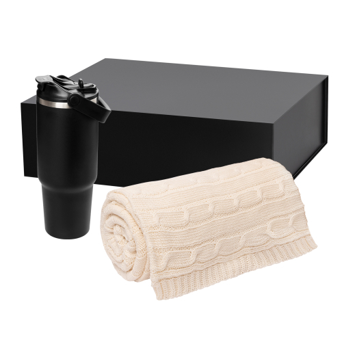 Подарочный набор Монтана (Montana), черный (плед, термокружка)