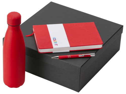 Подарочный набор с блокнотом С2, металлической ручкой и термобутылкой, красный